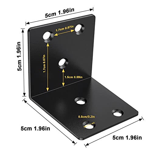 20 Pack 2" 90° Black L Brackets, Heavy Duty Corner Braces for Wood - size: 2 x 2 in
