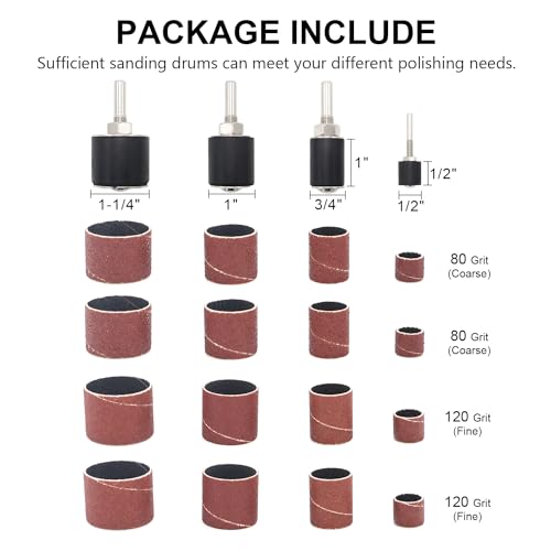 1”Long Sanding Drums and Sleeves Set with 1/4”Shank for Drill, for Sanding Smoothing Shaping Polishing Groove Fiberglass Wood,80 and 120 Grit-20pack - size: Length: 1''(sanding drums & sleeves)