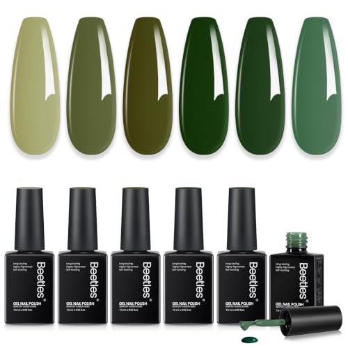 beetles Green Gel Polish Set, 6 Olive Sage Forest Green Colors Gel - color: H - Creme | Wildwood Luxe