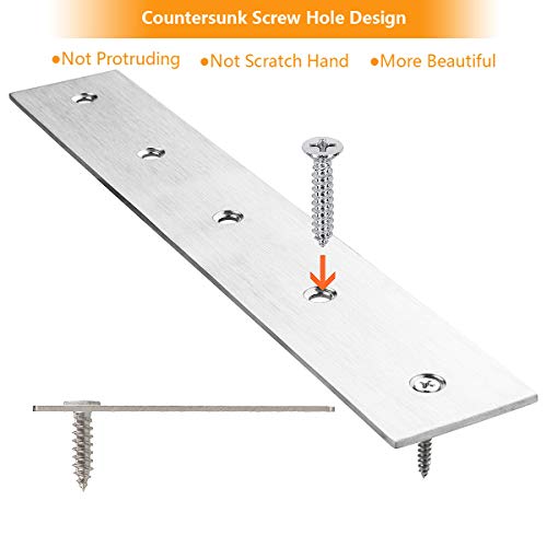 4Pcs 11" Straight Brace Metal Strap Bracket with Holes, Stainless Steel Flat Bar Mending Plate Bracket Heavy Duty Flat Corner Brace for Wood, Flat Straight Braces Fixing Joining Shelf Support Corner
