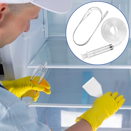 Gisafai 9 Pcs 36 Inch Refrigerator Cleaning Kit Fridge Drain Cleaning Tool Including 1 Syringe Hose 5 Plunger 1 Shovel 1 Long Flexible Refrigerator Scrub Brush for Ice Maker Dispenser