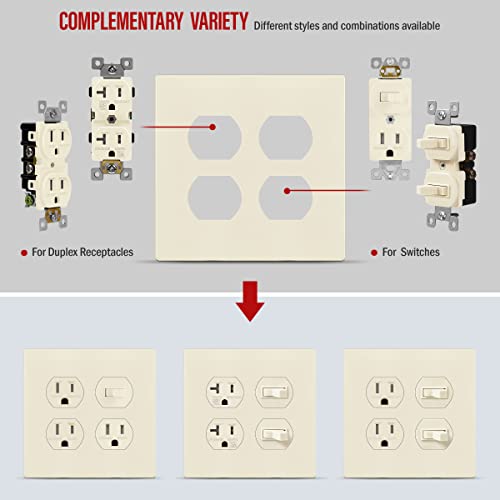 ENERLITES Screwless Double Duplex Outlet Covers Wall Plate, Light Almond - color: Light Almond, size: Screwless
