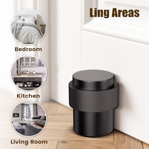 1 Pack Black Door Stoppers for Floor Mounting， Door Stopper Heavy Duty，304 Stainless Steel Cylindrical Made with Rubber Bumper，Floor Mount Door Holder Keep Door Open - color: Black, size: 1 Piece