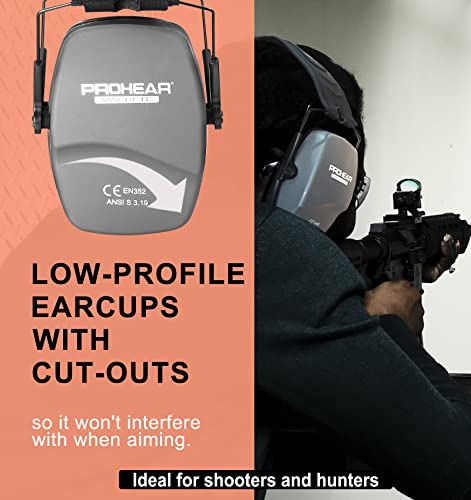 PROHEAR 016 NRR 26dB Shooting Ear Protection, Slim Passive Earmuffs - color: Grey
