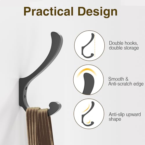 Large Coat Hooks Wall Mount,Heavy Duty Wall Hooks for Hanging, Black 4 Pack - color: Black, size: 4 Pack