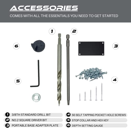 Massca Pocket Hole Jig Kit M1 - Adjustable & Easy to Use Pocket Screw Jig - Heavy Duty Drill Jig for Angled Holes with Drill Bit, Pocket Self Tapping Screws &Driver Bit,