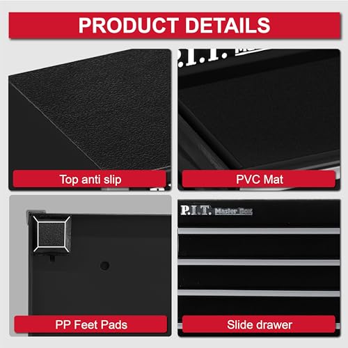 P.I.T. Mini Tool Box,Small Metal Toolbox Organizer with 5 Drawers,Black | 8.6"W X 4.6"D Cute Size,Q235 Steel,Magnetic Locking Mechanism,PVC Drawer Liners - color: Black, size: 5-Drawer