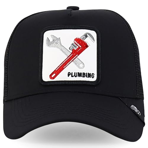 Trendy Apparel Shop 5 Panel Structured Tool Theamed Design Trucker Cap - color: Plumbing Black