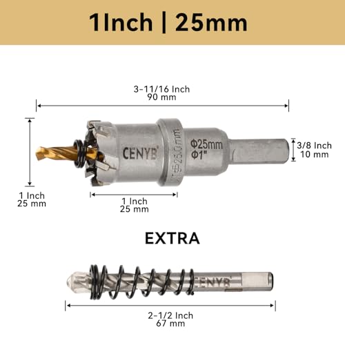 1" (25mm) Tungsten Carbide Tipped Hole Saw with 2Pcs Titanium-Plated Pilot Drill Bits for Hard Metal,Stainless Steel,Iron,Aluminum Alloy,Wood and Plastic - size: 25mm | 1"