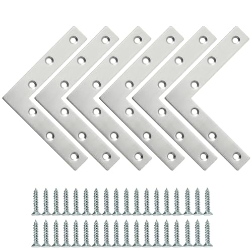 SAYAYO Flat L Bracket, 120x120mm / 5" x 5" Stainless Steel L Mending Plate - color: Brushed Nickel, size: 120x120mm-6pcs, style: L Shape