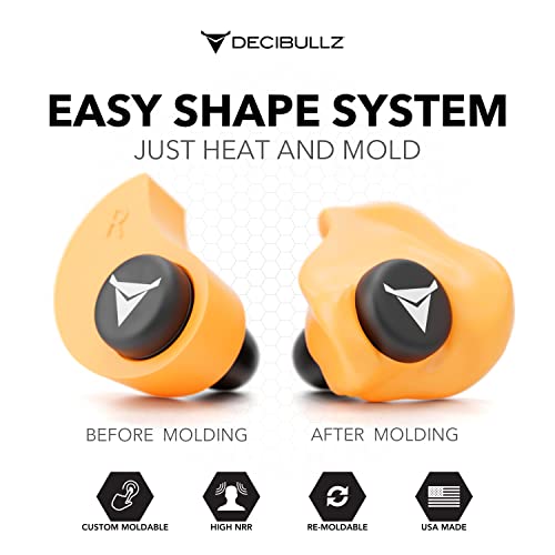 Decibullz Custom Molded Ear Plugs 31dB NRR Shooting Ear Protection (Orange) - color: Orange