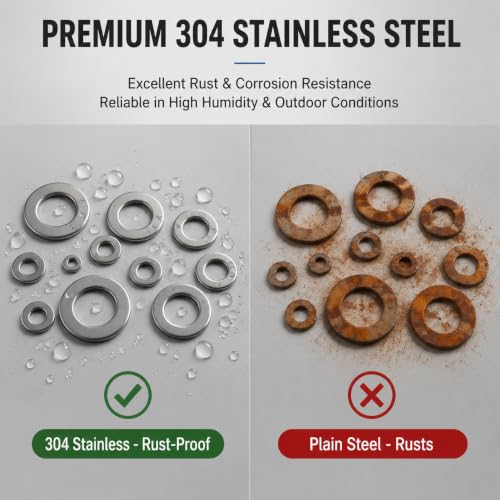 1000PCS Flat Washer Assortment Kit – Stainless Steel,9 Sizes (M2 M2.5 M3 M4 M5 M6 M8 M10 M12) for Screws, Bolts, Industrial, DIY, Furniture & Automotive Projects