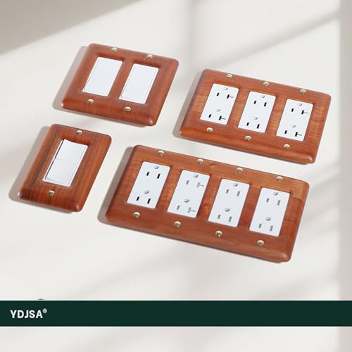 Four Switch Plate Covers Cherry Wood Quad Toggle 4 Light Switch Cover Elegant Design Durable Construction Ideal for Home Office Decor - color: Cherry wood, size: Quad Toggle