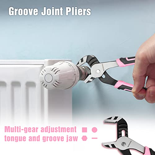 WORKPRO 4-Piece Pliers Set, Premium CR-V Construction Pliers Tool Sets | Including Long Nose, Diagonal Cutting, Groove Joint and Slip Joint Pliers - Pink - color: Pink