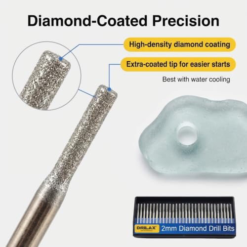 Drilax 30-Pc 2mm Diamond Drill Bit Set, 1/8" Shank for Dremel Rotary Tools, Glass, Sea Glass, Stone & Jewelry Making, Precision Lapidary Bits - size: 2mm