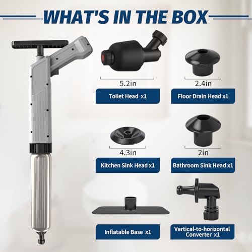 Toilet Plungers for Bathroom Heavy Duty, High Pressure Toilet Auger Air Drain Blaster with Real-Time Toilet Snake Drain Clog Remover,Toilet Unclogger Tool,Sink Shower Tubs Plumbing Clogs (Gray) - color: Gray