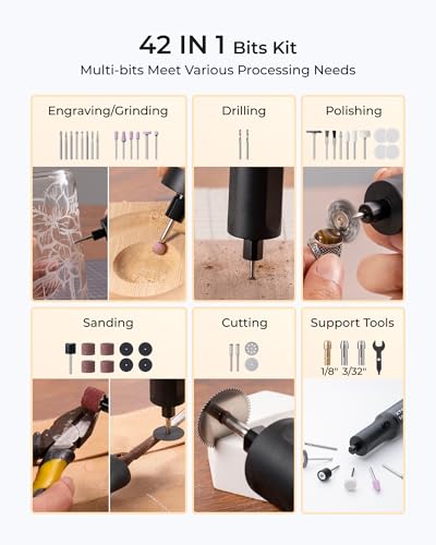 xTool Selected Engraving Pen, 42-in-1 Tool Kit, Cordless Engraver and Rotary Tool Kit for Metal Wood Glass Plastic, Large Capacity Engraving tool, Craft Multi-function Glass Etching Kit, Mini Sander