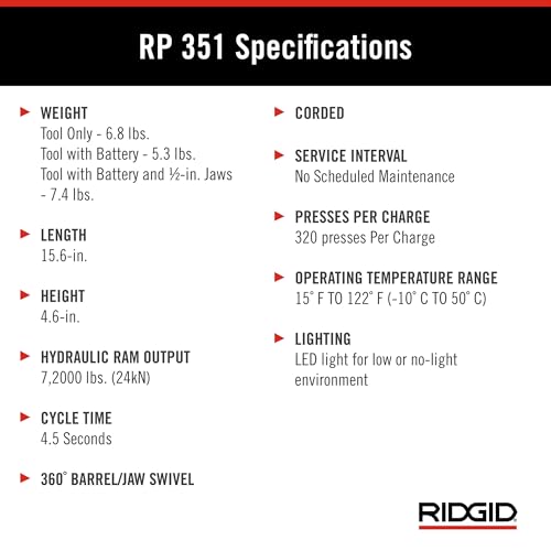 RIDGID 67193 Model RP 351 ProPress Standard Press Tool Corded Kit with Corded ProPress Tool, Press Tool Jaws (1/2" to 2"), and Case - style: Corded (no battery kit) W/ProPress Jaws (1/2" - 2" Jaws Capacity)