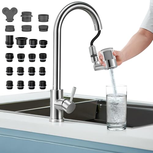 CECEFIN 720 Swivel Sink Faucet Water Filter NSF/ANSI/CAN 372, 22pcs Adapter - color: H- Silvery- Faucet water filter-Silver
