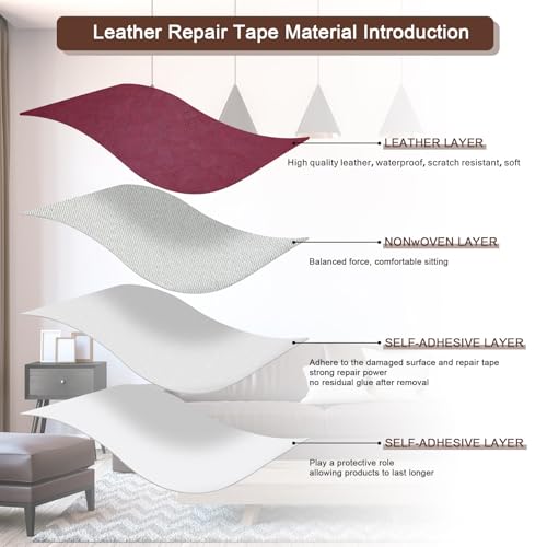 JDLUGH Sofa Leather Repair Patch Tape, 8.2x11 Inch, 2PCS, Red1.0 - color: Red wine, size: 8.2x11 Inch