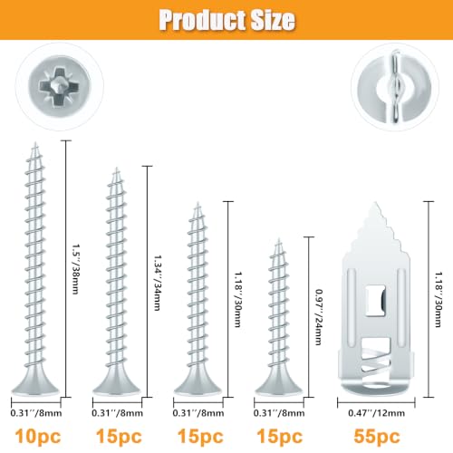 KURUI 110Pcs Heavy Duty Metal Drywall Anchors and Screws Kit, Easy Self Drilling, Durable & Renter Friendly, Silver Anchors for Sheetrock,Hollow Wall, Hanging Shelves,Mirrors,Wall Decor,Pictures