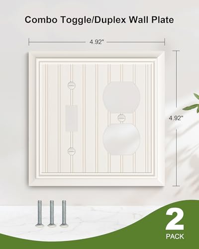 2-Pack Beadboard Bamboo Fiber Combo Toggle/Duplex Light Switch Cover Plate - color: Light Almond, size: 1 Toggle/1 Duplex 2PK