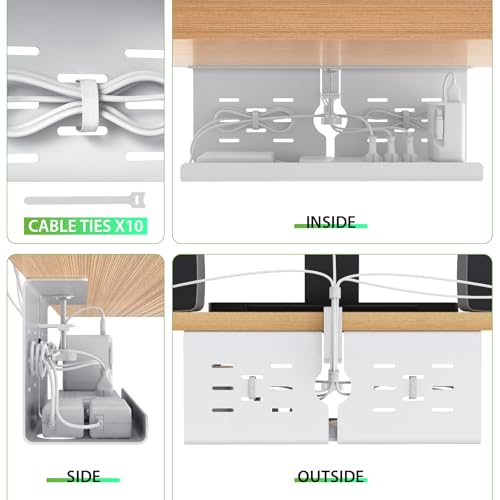KEEGH 16 in Under Desk Cable Management Tray, Capacity Cable Tary, 3 Pack - color: White, size: 3 Pack