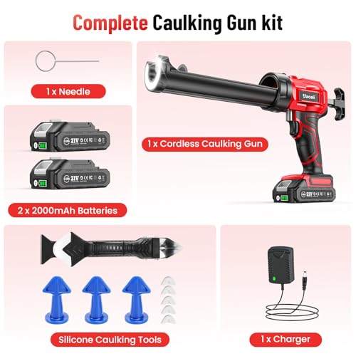 Electric Caulking Gun, Cordless Caulk Gun with 2x 2.0Ah Batteries - color: Red