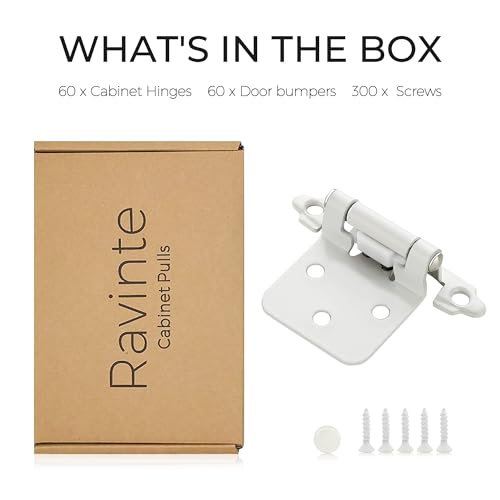 Ravinte White Cabinet Hinges, 1/2 Inch Overlay, 60 Pack (30 Pairs) - color: White