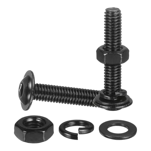 M METERXITY 10 Set M6 x 35mm Flanged Button Head Socket Cap Screws, Black 304 Stainless Steel 18-8 Hex Socket Head Screws Bolts, Nuts, Flat & Lock Washers for DIY, Furniture, Automotive - size: M6 x 35mm
