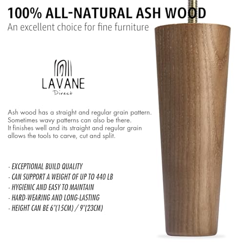 La Vane 6 inch Ash Wood Tapered Furniture Legs 4-Pack with 5/16" Thread | Walnut Ash Wood with Straight Grain, 400lb Load Capacity, Hardware inclu., Mid-Century Modern, Upgrade for Sofa Cabinet - color: Tapered-walnut, size: 6"