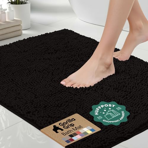 GORILLA GRIP Bath Rug Mat for Bathroom, Absorbent Chenille, 24x17 Black - color: Black, size: 24" X 17"