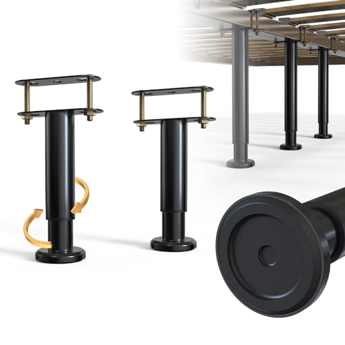 2Pcs Adjustable Height Bed Frame Support Leg, Extra Sturdy Steel Bed Frame Support Legs with Wider Rubber Base, More Stable/Quieter, Bed Slat Reinforcement Kit for King/Queen Bed (5"-8.6") - size: 5"-8.6" (2pcs)