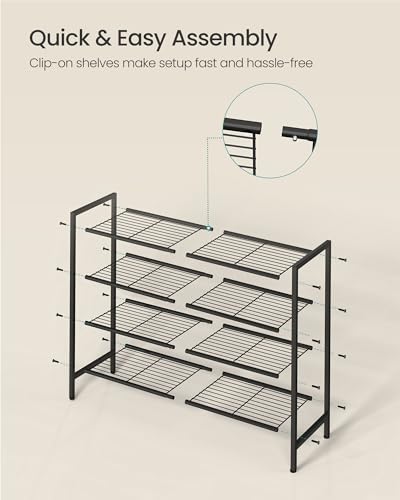 SONGMICS 4-Tier Metal Shoe Rack, Vertical Shelf, Holds up to 20 Pairs - color: Black, size: 4 Tiers (11"D x 26.8"W)