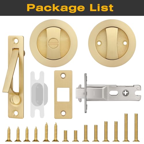 EHOMEWARE 1 Pack Gold Pocket Door Hardware with Edge Pull, Satin Brass - color: Satin Brass, size: Privacy + Pull A