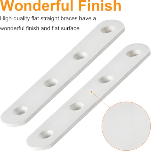 8 Pack 4 Inch Flat Bracket Straight Brace, White Stainless Steel Mending Plates, Heavy Duty Repair Brackets for Wood with Mounting Screws - size: 8 Pcs/ 4” x 0.8”
