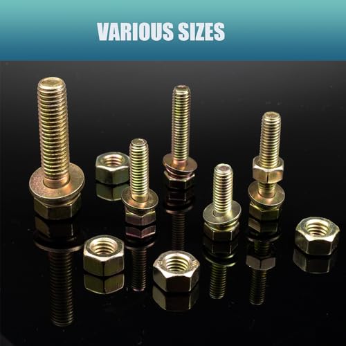 705 pcs Metric Bolt and Nut Set - M6/M8/M10/M12 Class 8.8 Heavy Duty Hexagon Bolts and Nuts Assortment Kit with Yellow Zinc Plated Coating,includs 15 Common Sizes - size: M6/M8/M10/M12