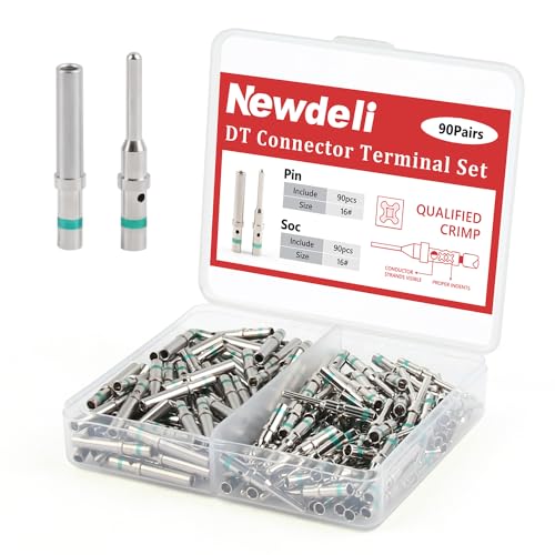 Newdeli Deutsch Pin Connector Kit 90 Pairs Deutsch Solid Pin and Socket DT Contact/Terminal, DT Connector Contact Size 16 Male Pin/Female Socket, Suit for Wire Size 14-20AWG - size: 90 Pairs - Size 16