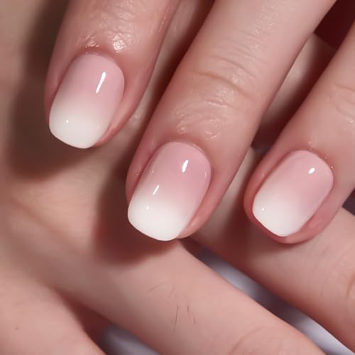 CurvLife Extra Short Square Ombre Press On Nails, Nude White PInk, Soft Gel - color: A3 -Gradual nude white