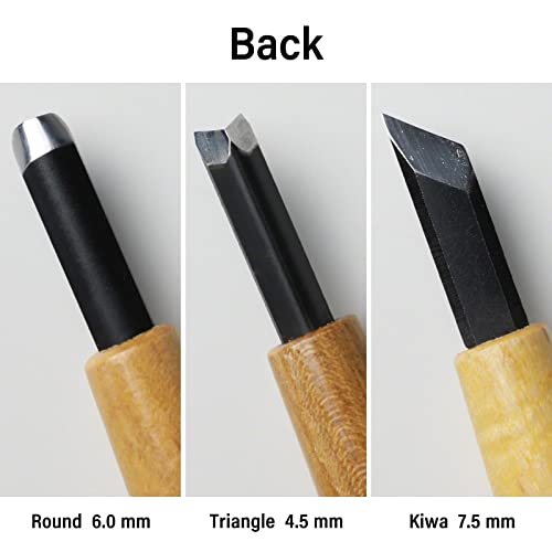Wazakura 3PCS Bonsai Chisel Kit with Round Gouge, Single Bevel Skewed and V-Parting Tool, Hand Carving Tool Set for Jin Shari Making, Woodworking Knife Pack (3PCS Bonsai Chisel Kit)