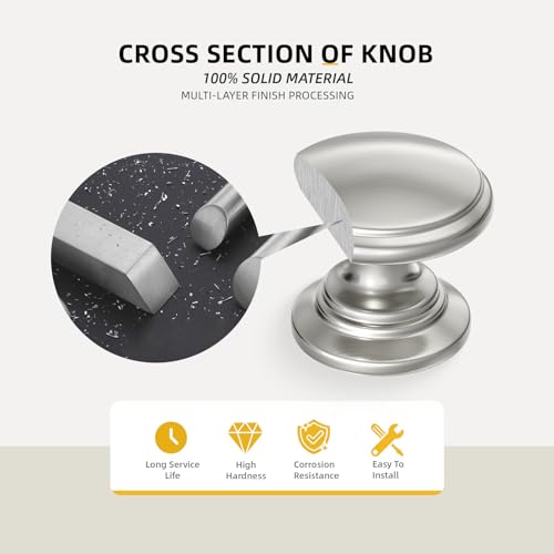 Goldenwarm Cabinet Knobs, Brushed Nickel Dresser Knobs 1-1/5 Inch 10 Pack Round Kitchen Hardware, Solid Zinc Alloy, Single Hole, Screws Included, Drawer Knob for Cupboard Dresser Bathroom Vanity - color: Brushed Nickel