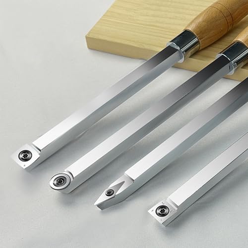 17 inch Wood Lathe Turning Tools Set 4 pcs, 17" Finisher Carbide Tipped Lathe Chisel Tool Bar, with Wooden Handles and Square Round Diamond Carbide Inserts