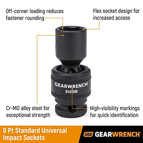 GEARWRENCH 12 Piece 1/4" Dr 6 Pt Universal Impact Metric Socket Set | 84905 - style: 12-piece kit