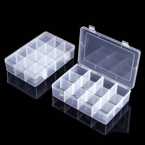 2 Pcs 12 Grids Clear Organizer Box Plastic Storage Container with Adjustable Dividers for Electronics Jewelry Beads Art DIY Crafts Fishing Small Parts - color: 2 Pcs 12 Grids Large