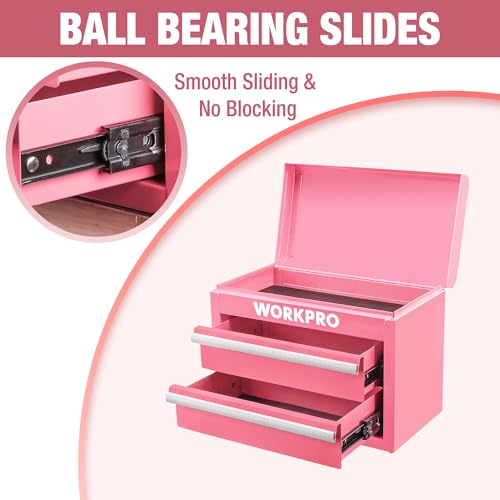 WORKPRO Metal Mini Tool Box with 2 Drawers and Top Storage - color: Pink