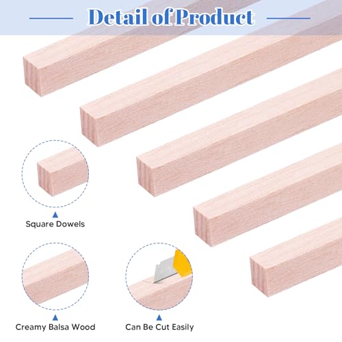 30 Pieces Balsa Wood Sticks 1/2 x 1/2 x 12 Inch Wood Strips Balsa Square Wooden Dowels Hardwood Unfinished Wood Sticks for Crafts DIY Projects Models Making Supplies - color: 12” X 1/2” X 1/2” 30Pcs
