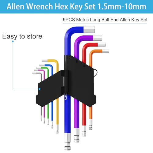 9PCS Allen Wrench Set 1.5-10mm Long Ball End Hex Key Set Cr-V Metric Allen Key Hexagonal Assortment - size: 9PCS Allen Wrench Set
