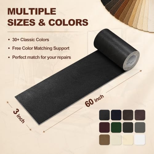 ONine Leather Repair Tape,Self Adhesive Leather Repair Patch,Leather Patches for Furniture,Sofa,Car Seats,Office Chair. Vinyl Repair Kit 3x60in (Black) - color: Black, size: 3 x 60 inches