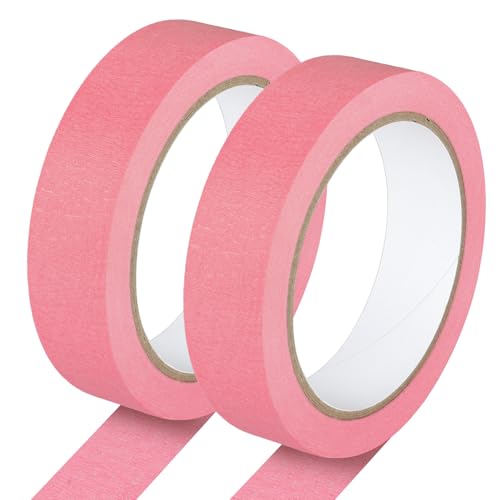 2 Pack Pink Painters Tape - Pink Masking Tape 1 Inch Wide - Multi-Surface, Smart Adhesion, Indoor & Outdoor - Paint Tape for DIY, Labeling, Art, Car, General Purpose - 180FT Total - color: Pink