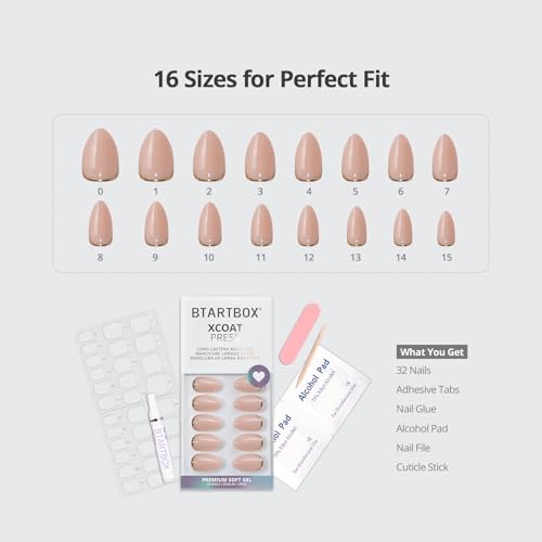 BTArtbox Press On Nails, Gold End, Short Almond, Gold Foil, 32Ct - color: A-Gold End